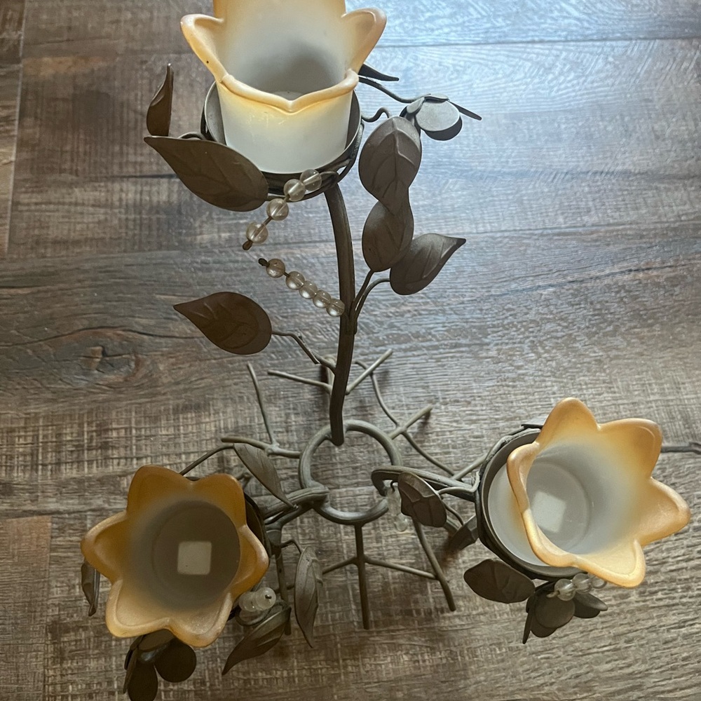 PartyLite Floral Candle Holder with Cream and Brown Accents - Picture 10 of 15